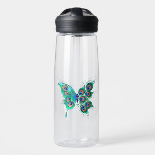 Botella De Agua Mariposa con plumas de pavo real verde