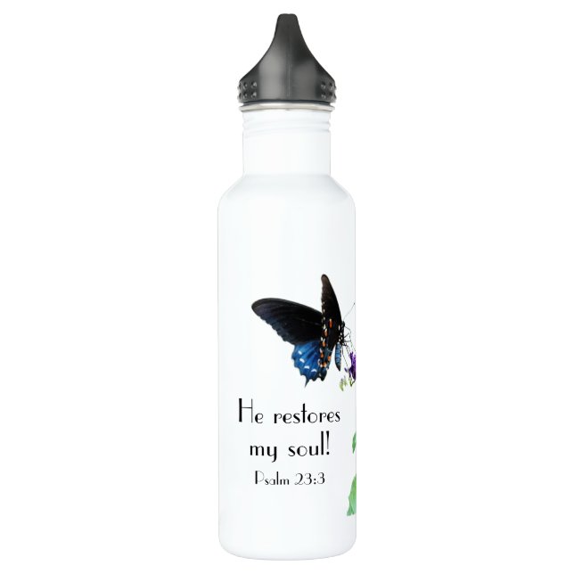 Botella De Agua Mariposa con verso salmo 23:3 (Izquierda)