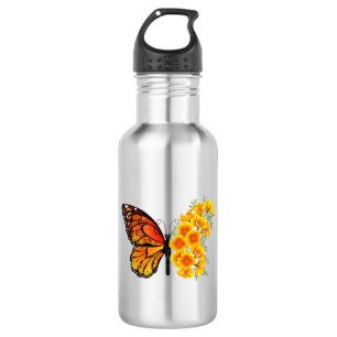 Botella De Agua Mariposa de flores con amapola amarilla de Califor