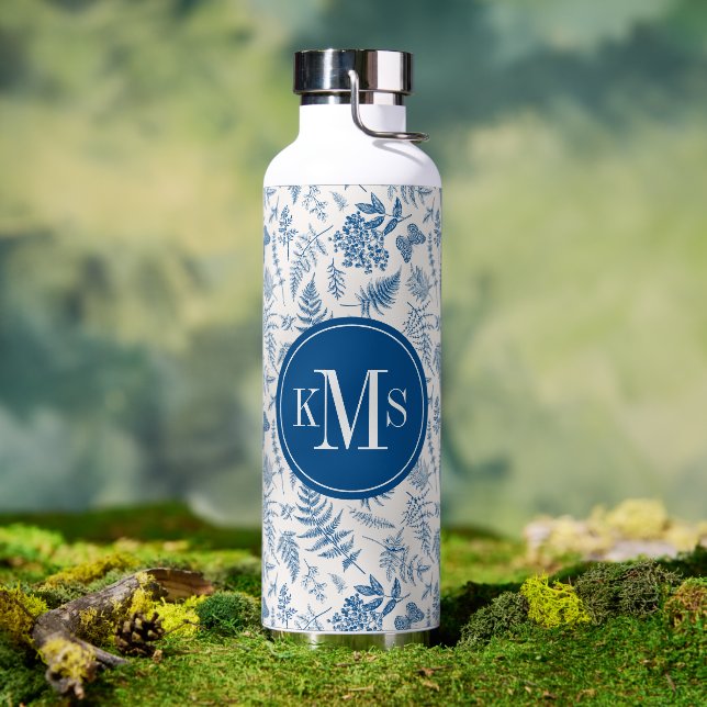 Botella De Agua Mariposa de los Jardínes Azules y patrón de jardín (Exterior)