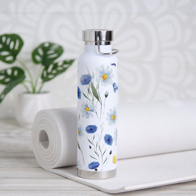 Botella De Agua Mariposa de pradera de flores silvestres de acuare (Yoga)