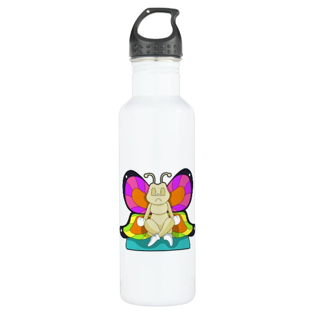 Botella De Agua Mariposa en Yoga en piernas cruzadas (Anverso)