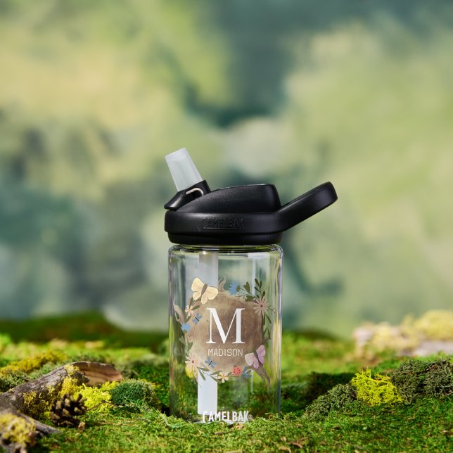 Botella De Agua Mariposa Floral Madera Stump Monograma Niños (Al aire libre)