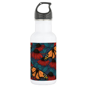 Botella De Agua Mariposa monarca sobre las colmenas rojas