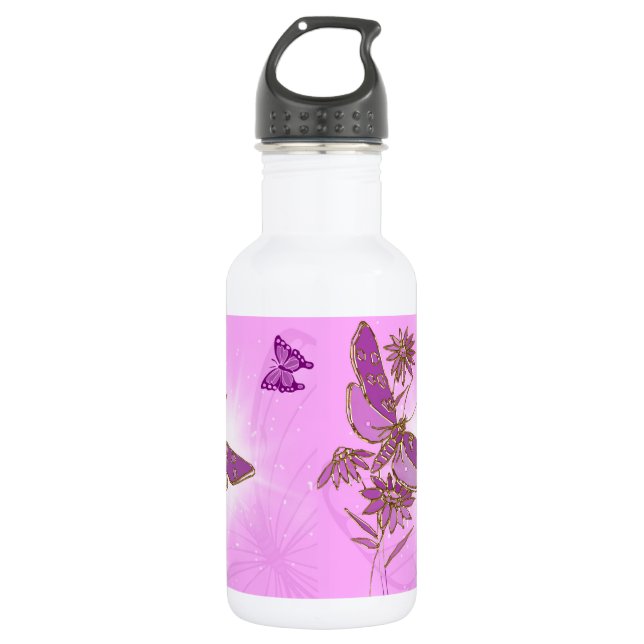 Botella De Agua Mariposa púrpura rosa (Anverso)