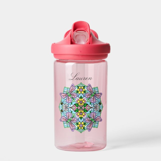 Botella De Agua Mariposa rosa Mandala Mano caprichosa (Delante)