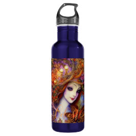 Botella De Agua Mariposa Y Diosa De Jardín En Blues Acuáticos C