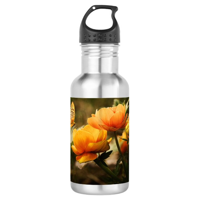 Botella De Agua Mariposa y flores naranjas (Anverso)