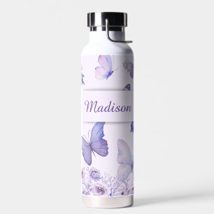 Botella De Agua Mariposas Acuarela Jardin Flores Lilas