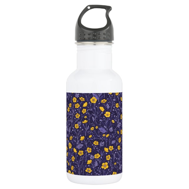 Botella De Agua Mariposas, amarillas y violetas (Anverso)