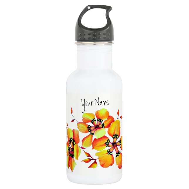 Botella De Agua Mariposas arcoiris con flores estilo acuarela (Anverso)