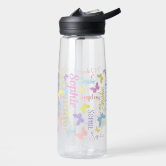Botella De Agua Mariposas arcoiris silenciadas nombre personalizad
