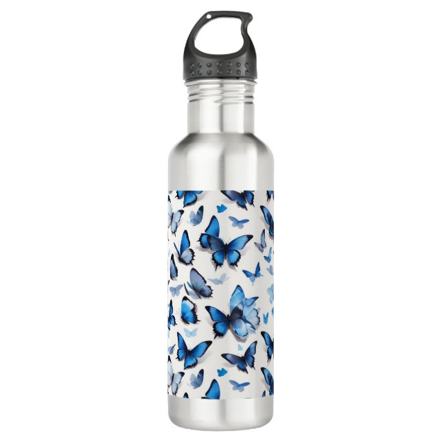 Botella De Agua Mariposas azules vibrantes (Anverso)