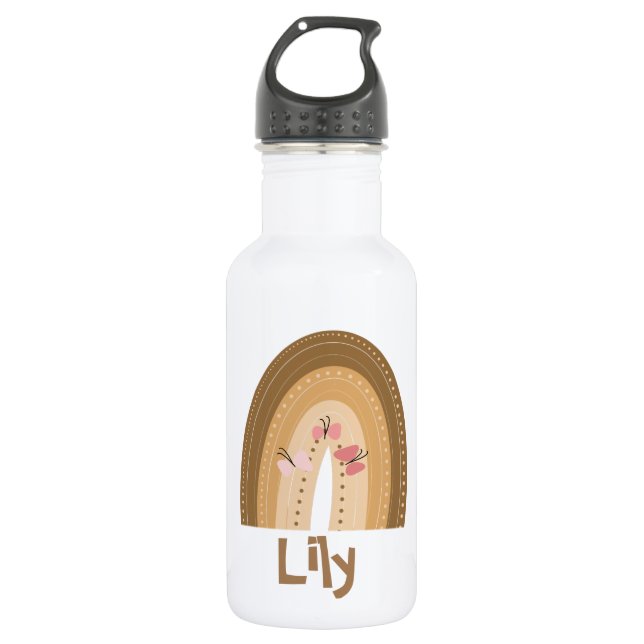 Botella De Agua Mariposas de arcos de arbusto fino rosado bohemias (Anverso)