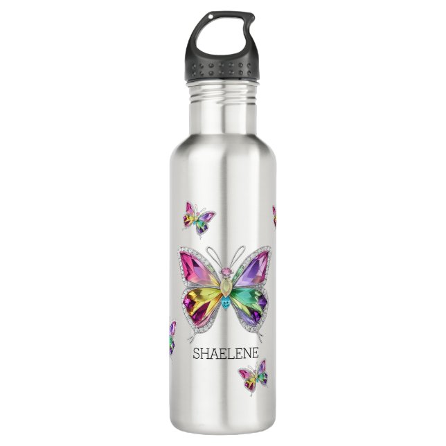 Botella De Agua Mariposas de cristal de arcoiris joyas (Anverso)