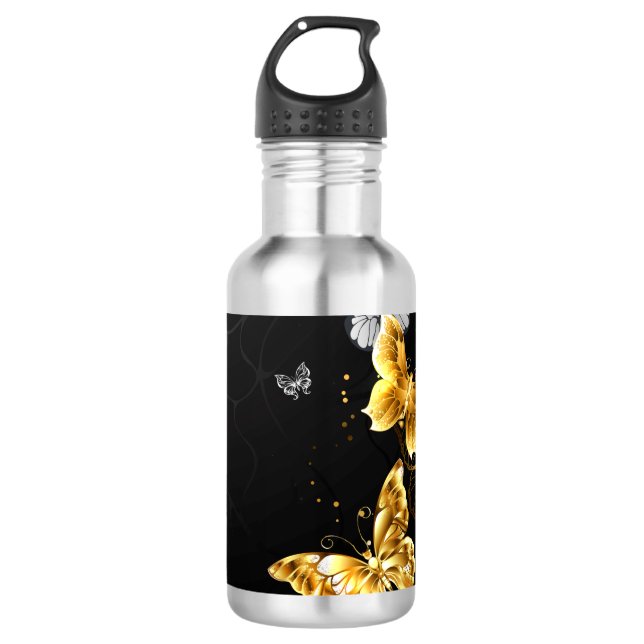 Botella De Agua Mariposas doradas y blancas (Anverso)
