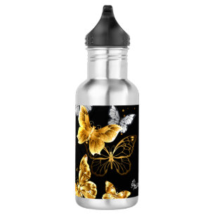 Botella De Agua Mariposas doradas y blancas