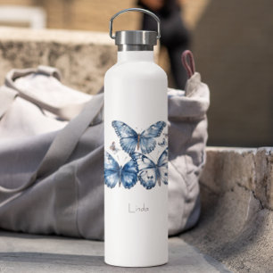 Botella De Agua Mariposas en azul Delft, personalizable