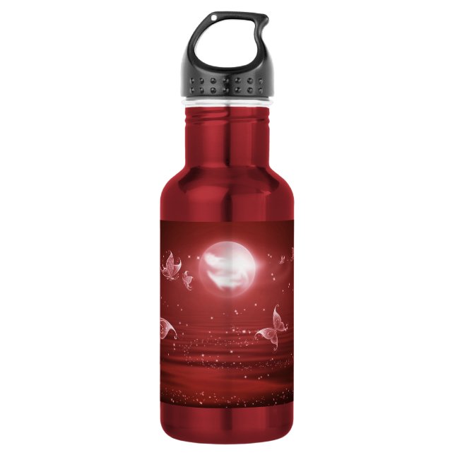 Botella De Agua Mariposas en claro de luna carmesí (Anverso)