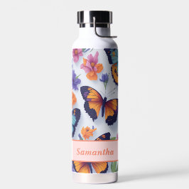 Botella De Agua Mariposas Multicolores de Primavera y Flores