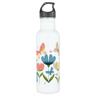Botella De Agua Mariposas y flores