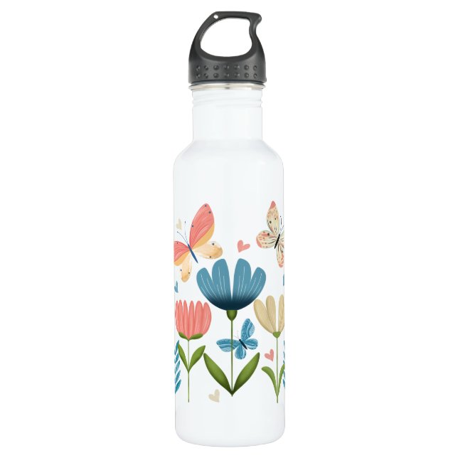 Botella De Agua Mariposas y flores (Anverso)