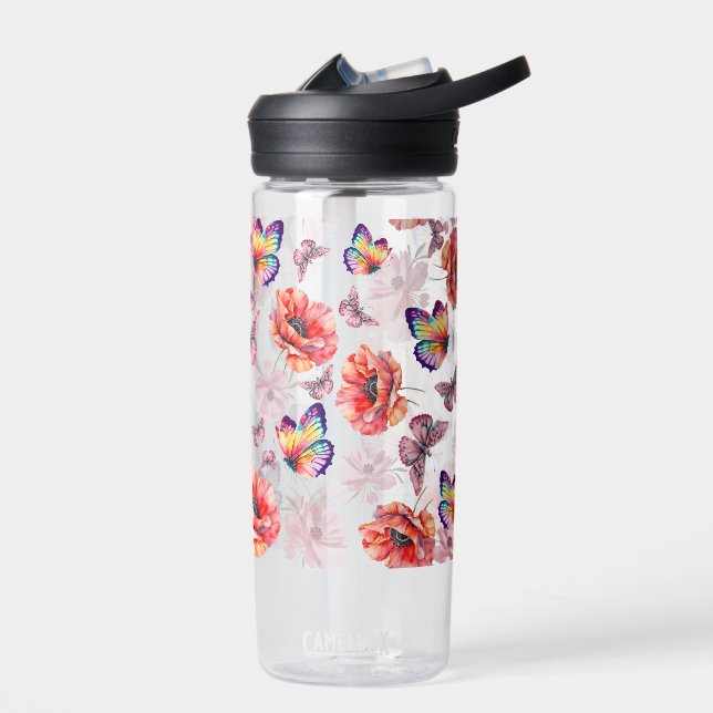 Botella De Agua Mariposas y flores de amapola (Izquierdo)