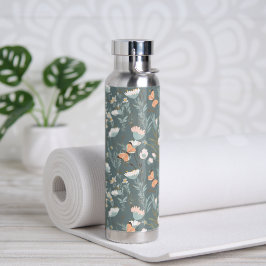 Botella De Agua Mariposas y flores silvestres en sabio