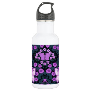 Botella De Agua Mariposas y simetría floral, violeta y azul