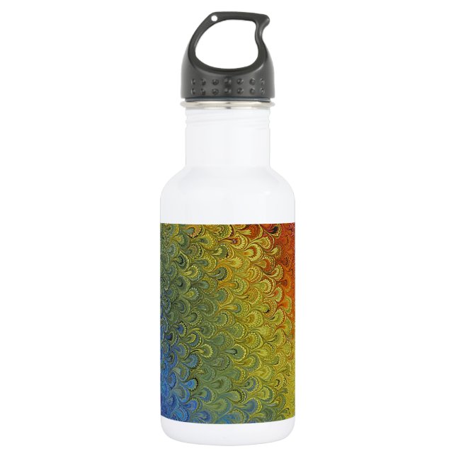 Botella De Agua Mármol del pavo real arcoiris (Anverso)