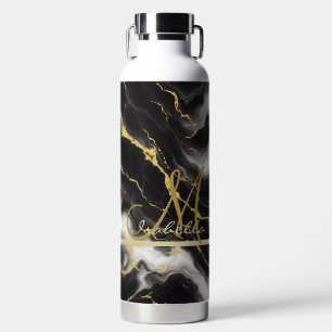 Botella De Agua Mármol negro dorado moderno minimalista personaliz
