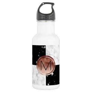 Botella De Agua Mármol subió monograma elegante del blanco del