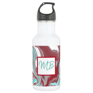 Botella De Agua Mármol Verde azulado, borgoñés, rojo y blanco mono