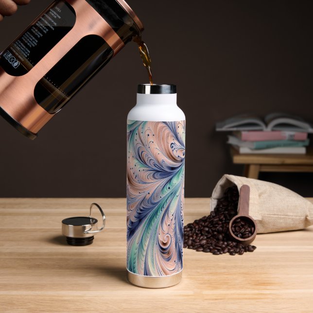 Botella De Agua marmoleado azul, verde y melocotón (Café (girado))