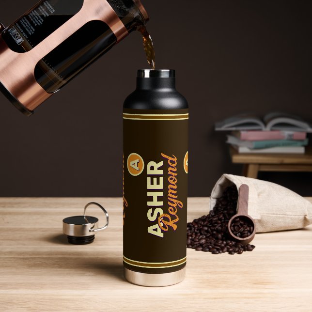 Botella de agua marrón con nombre (Café)