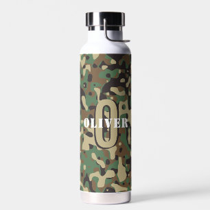 Botella De Agua Marrón verde beige camo camuflaje Monograma nombre