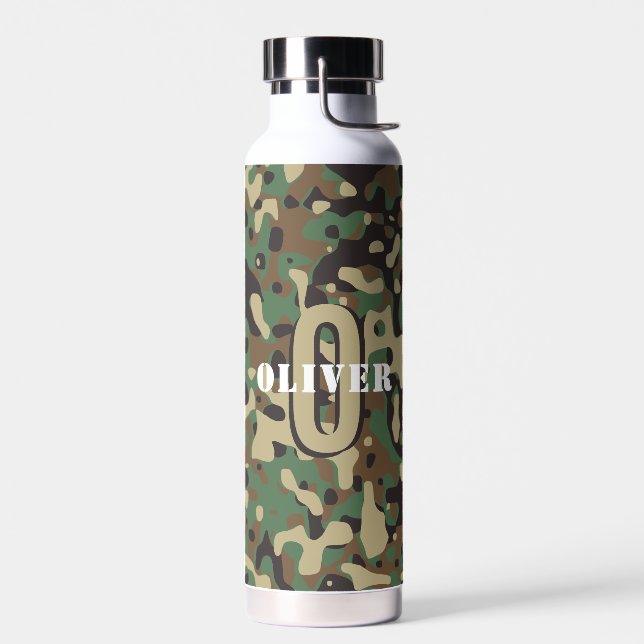 Botella De Agua Marrón verde beige camo camuflaje Monograma nombre (Izquierdo)