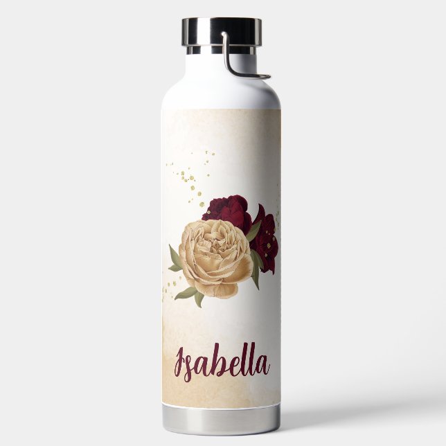 Botella De Agua Marrón verde beige dorado botánico (Izquierda)