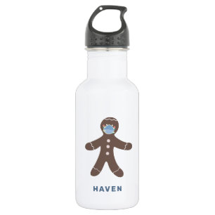 Botella De Agua Máscara Cuta Gingerbread Hombre Niños Personaliz