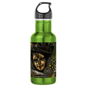 Botella De Agua Máscara de carnaval-Damasco verde