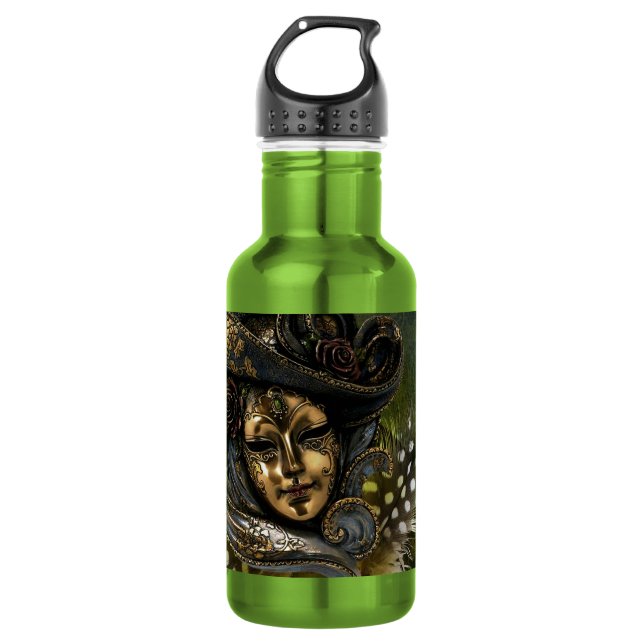 Botella De Agua Máscara de carnaval-Damasco verde (Anverso)