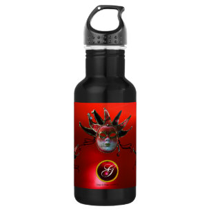 Botella De Agua MÁSCARA DE JESTER ROJO NEGRO, Monograma de Fiesta 