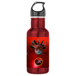 Botella De Agua MÁSCARA DE JESTER ROJO NEGRO, Monograma de Fiesta 
