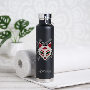 Botella De Agua Máscara de zorro KITSUNE - Nombre personalizado