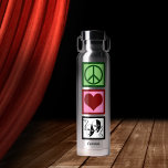 Botella De Agua Máscaras de teatro de teatro de Peace Love Persona<br><div class="desc">Botella de agua del Teatro de Amor por la Paz para un actor o actriz. Un lindo club de teatro personalizado rosa con un cartel de paz,  corazón y máscaras de teatro geniales. Personalizar con un nombre dramático.</div>