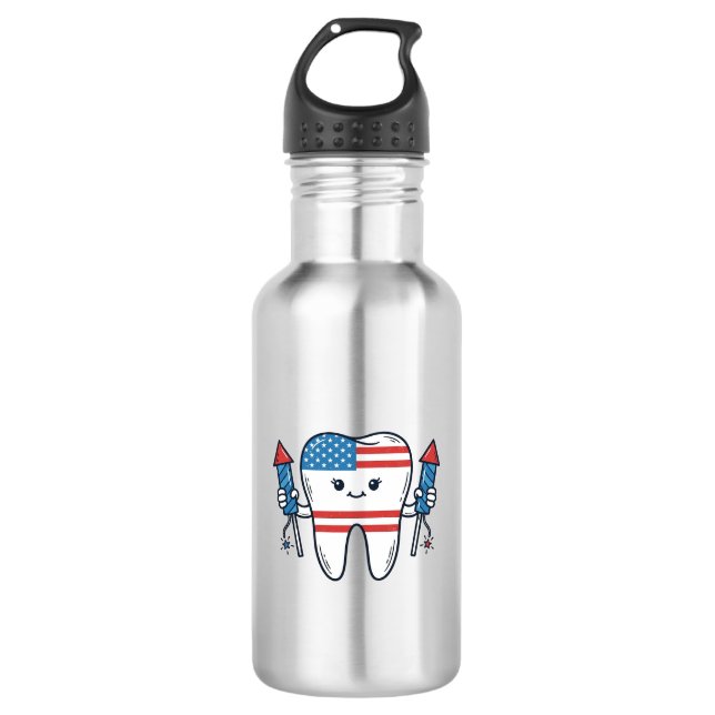 Botella De Agua Mascota de diente patriótico Diseño de vector de f (Anverso)