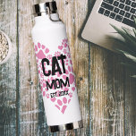 Botella De Agua Mascota Mamá a mamá con gato garro traza corazón d<br><div class="desc">El texto del personalizable se adapta a las mamás de gato o de perro con el corazón impreso en la pata.</div>