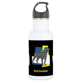 Botella De Agua Mascota Rottweiler Perro Silhouette amarillo y azu