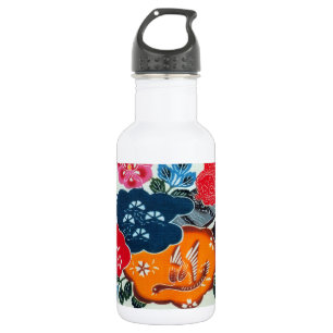 Botella De Agua Materia textil de kimono japonesa vintage (Bingata
