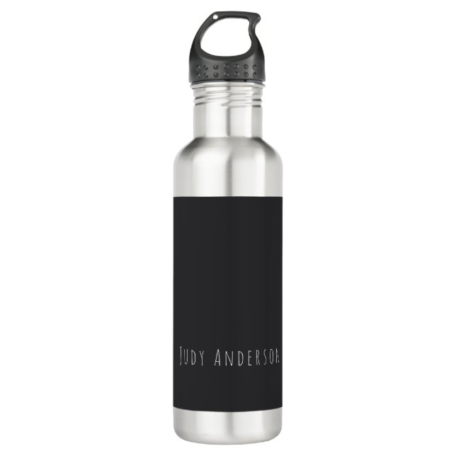 Botella De Agua Matte Black Professional Plain Modern Elegant Name (Anverso)